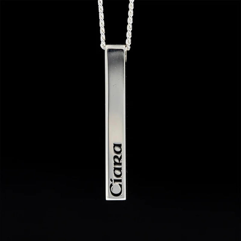 Personalised 3D bar pendant Name Necklace with 18" chain - Sterling Silver