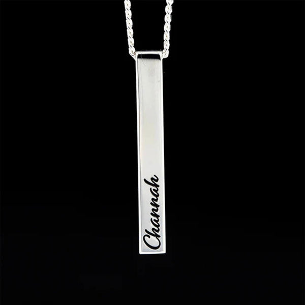 Personalised 3D bar pendant Name Necklace with 18" chain - Sterling Silver