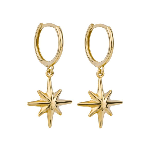 9ct Yellow Gold Starburst Charm Hoop Earrings