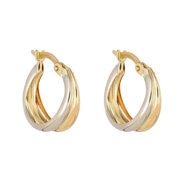 9ct Yellow And White Gold Double Row Hoop Earrings