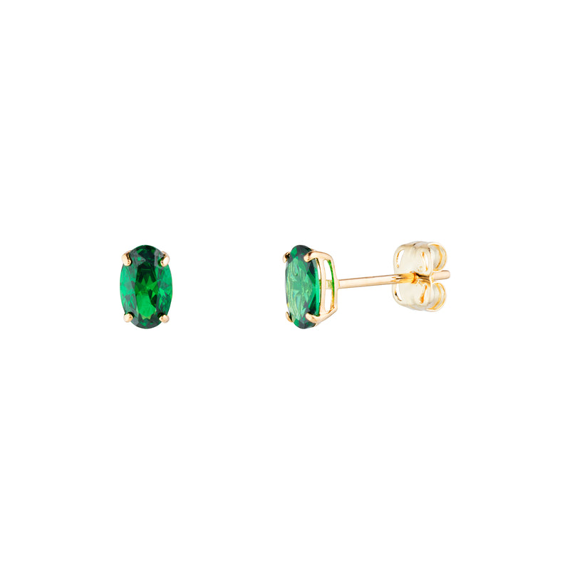 Emerald CZ Stud Earrings - 9ct Yellow Gold