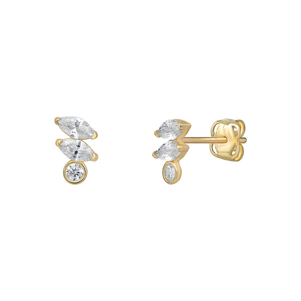 Fancy CZ Stud Earrings - 9ct Yellow Gold