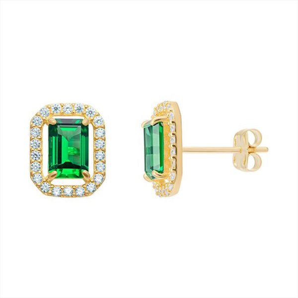 CZ Emerald Cut Earrings - 9ct Gold