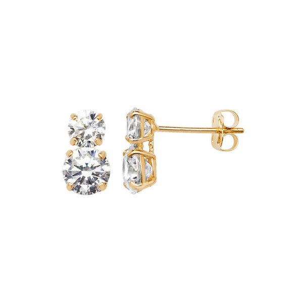 Cubic Zirconia Two Tier Stud Earrings - 9ct Yellow Gold