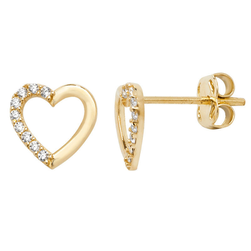 Heart Stud Half Cubic Zirconia - 9ct Yellow Gold