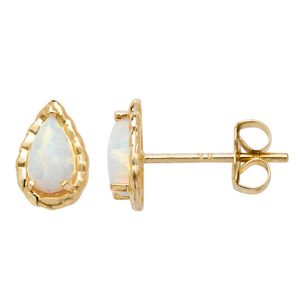 Opal Teardrop Stud Earrings - 9ct Yellow Gold