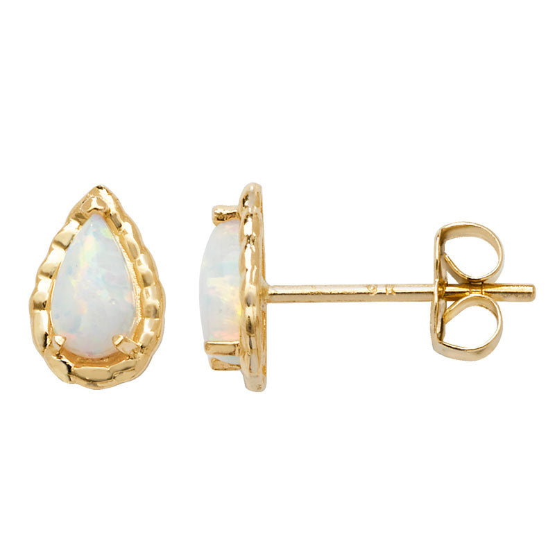 Opal Teardrop Stud Earrings - 9ct Yellow Gold