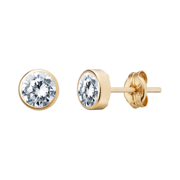 Cubic Zirconia Stud Earrings - 9ct Yellow Gold