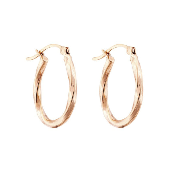 Polished Oval Twist Hoop Earrings - 9ct Yellow Gold