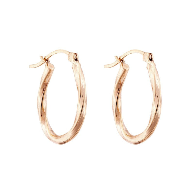 Polished Oval Twist Hoop Earrings - 9ct Yellow Gold