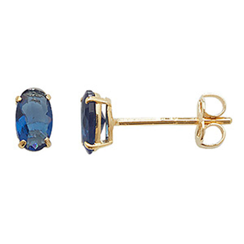 Midnight Blue Oval Stud Earrings - 9ct Yellow Gold