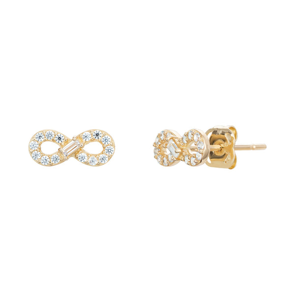 Infinity Cubic Zirconia Stud Earrings - 9ct Yellow Gold