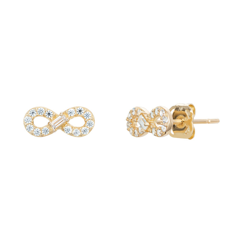 Infinity Cubic Zirconia Stud Earrings - 9ct Yellow Gold