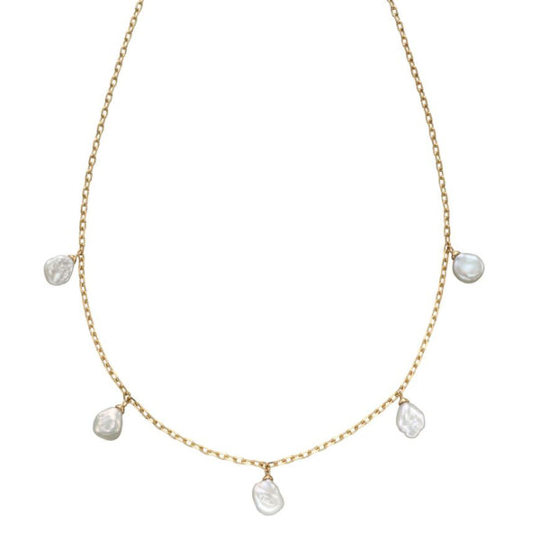 Yellow Gold Keshi Pearl Charm Necklace