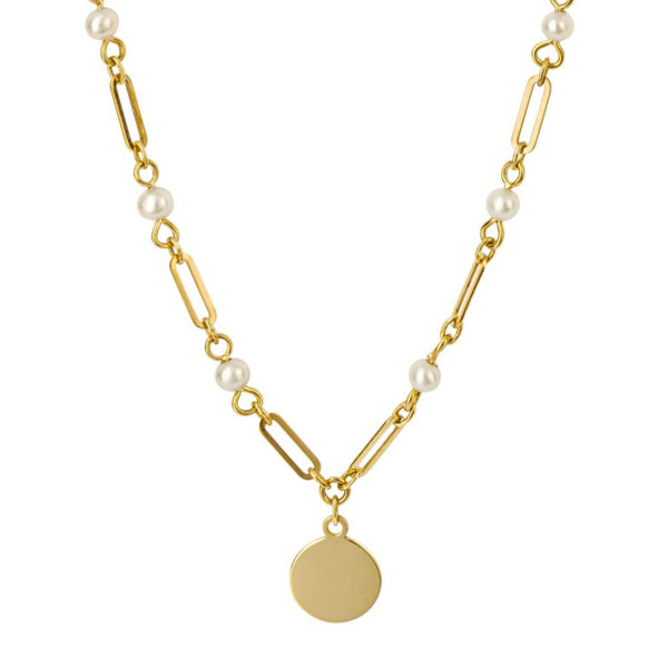 9ct Yellow Gold Pearl Station Necklace With Disc