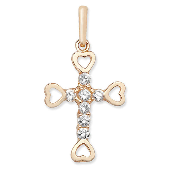 9ct Gold Cross with Hearts