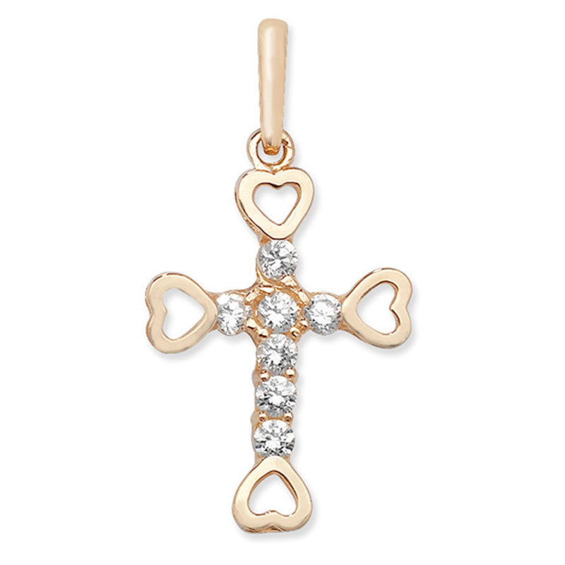 9ct Gold Cross with Hearts