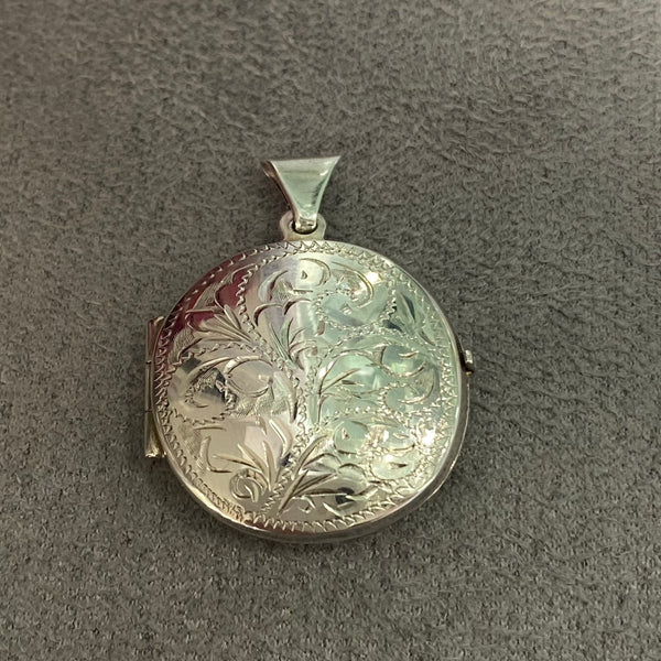Silver Engraved Oval Locket