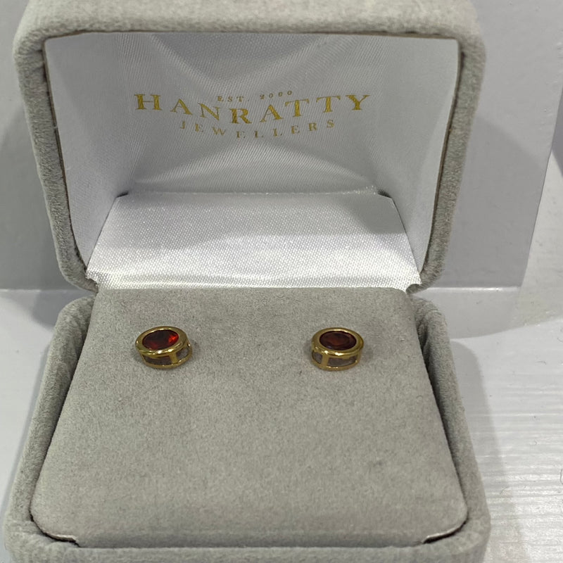 Real Red Garnet Stud Earrings - 9ct Gold