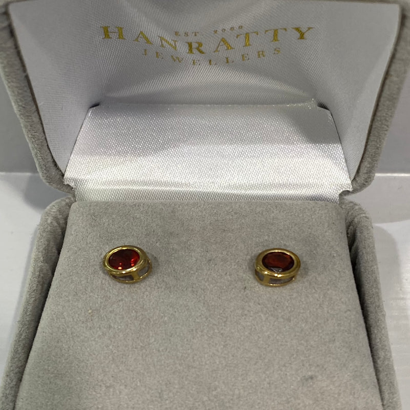 Real Red Garnet Stud Earrings - 9ct Gold