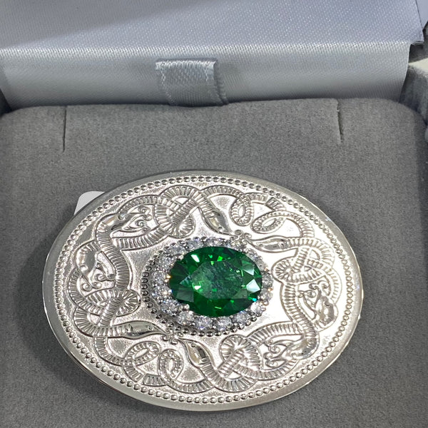 Sterling Silver Brooch Celtic emerald 