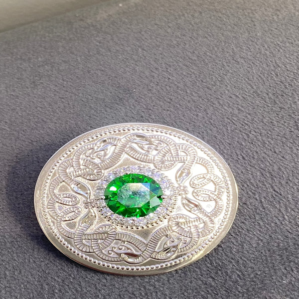 Sterling Silver Brooch Celtic emerald 