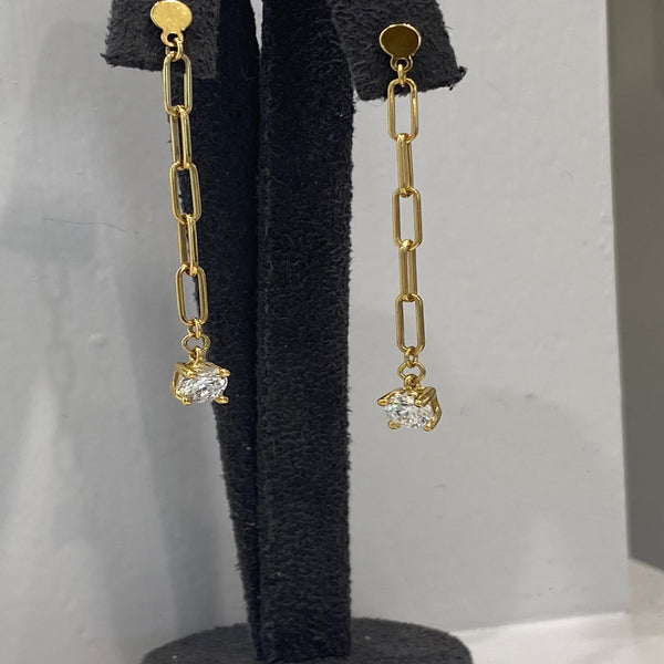 Paperclip Drop Earrings With Cubic Zirconia