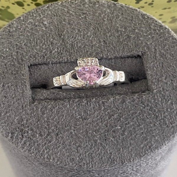 Claddagh Pink Stone Ring - Sterling Silver