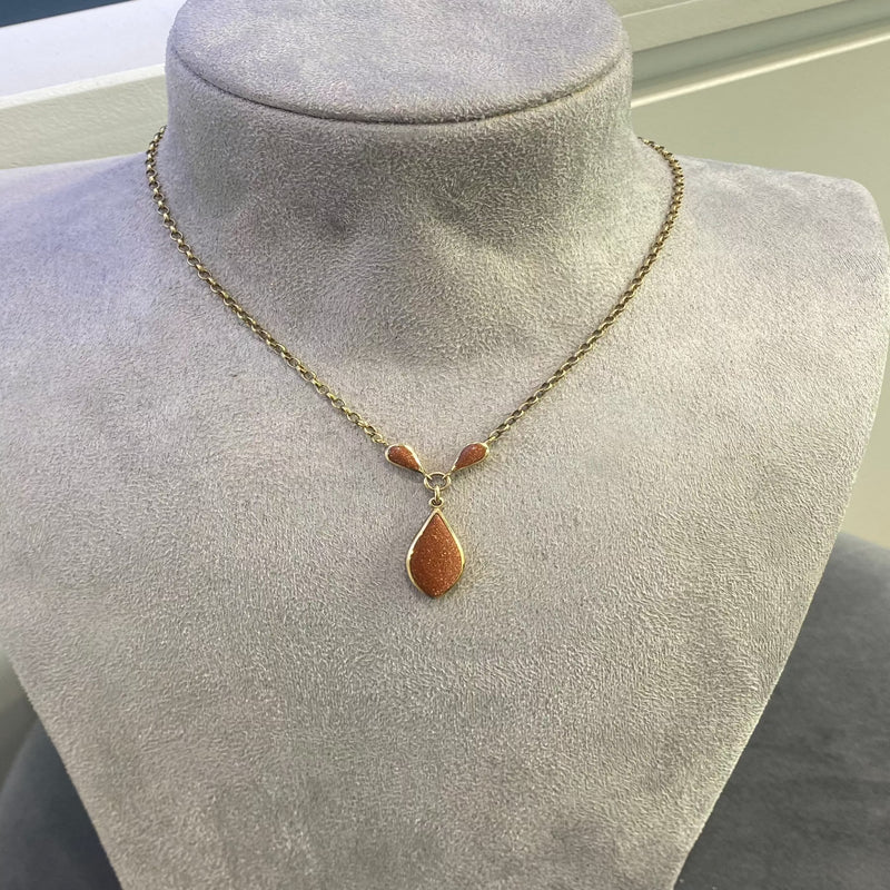 Brown Shimmer Teardrop Necklace - 9ct Yellow Gold