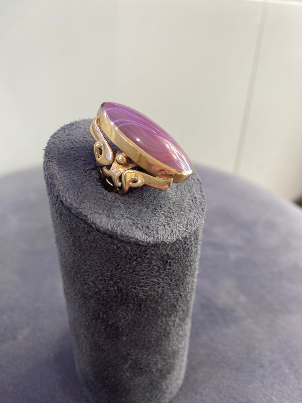 Round Marble Effect Stone Ring - 9ct Yellow Gold