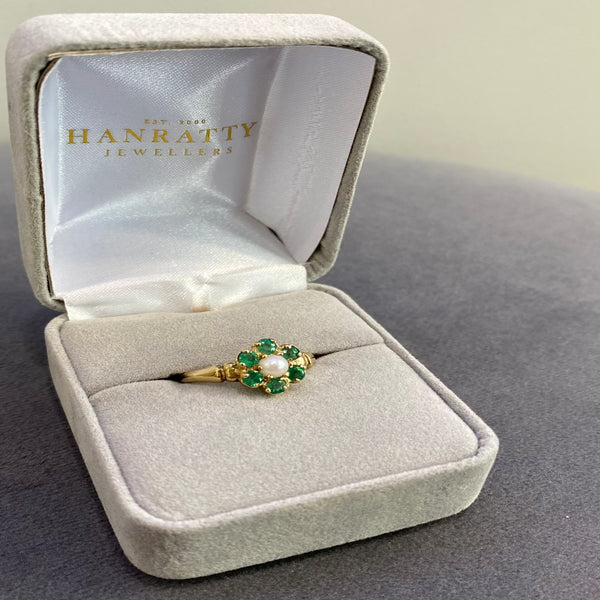 Flower Shaped Ring With Pearl Centre - 9ct Yellow Gold