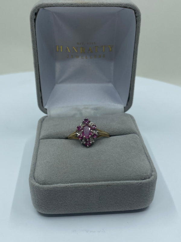 Light Purple Stone Cluster Ring - 9ct Yellow Gold