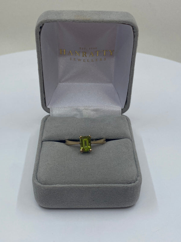 Green Rectangle Stone Ring - 9ct Yellow Gold