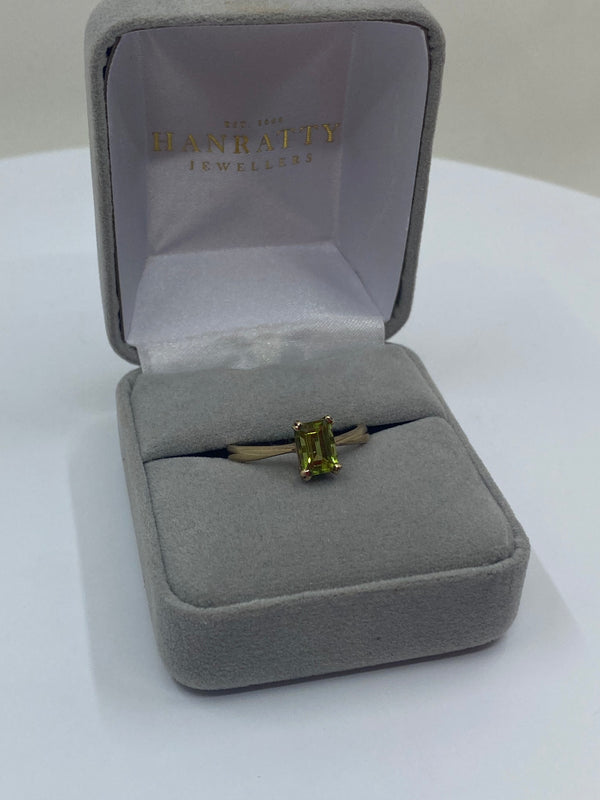 Green Rectangle Stone Ring - 9ct Yellow Gold