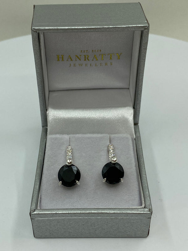 Black & Clear Cubic Zirconia Stud Earrings - Sterling Silver