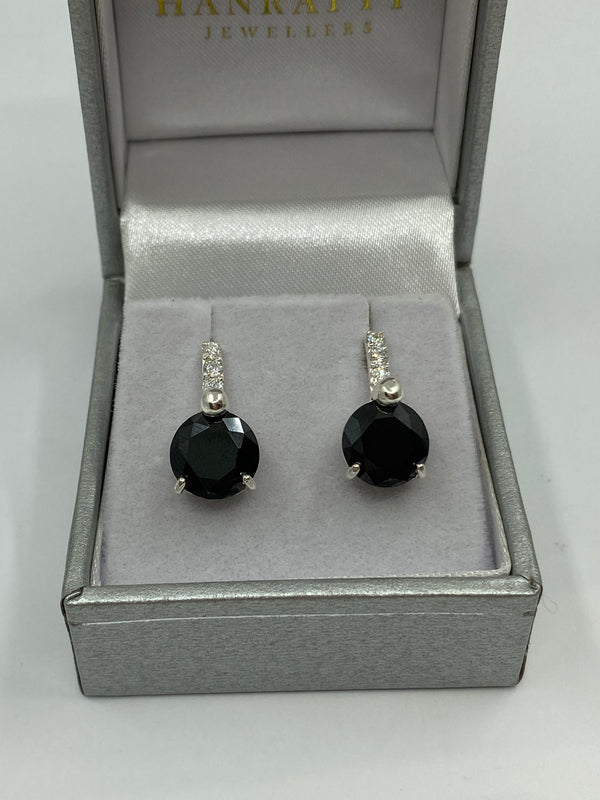 Black & Clear Cubic Zirconia Stud Earrings - Sterling Silver