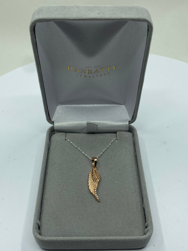 Cubic Zirconia Angel Wing Pendant - Silver Rose Gold Plated