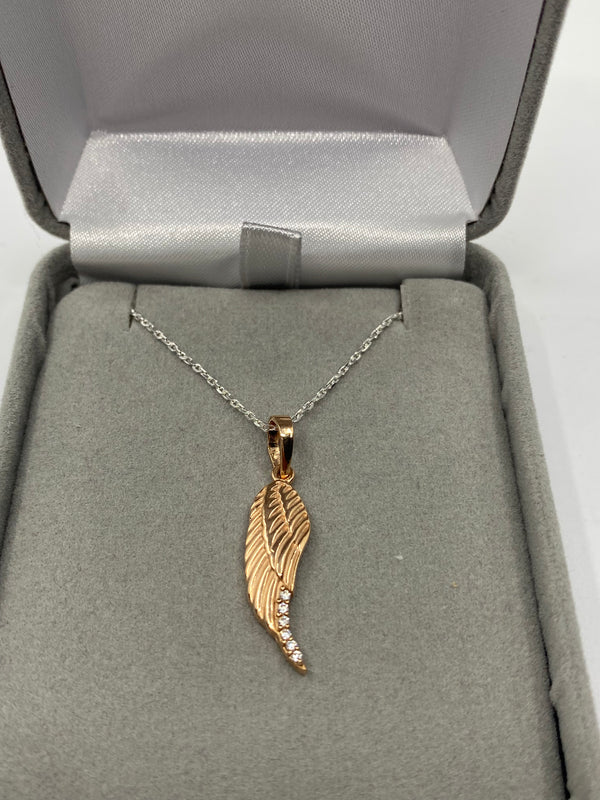 Cubic Zirconia Angel Wing Pendant - Silver Rose Gold Plated