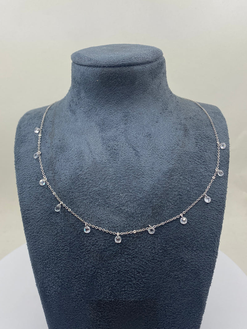 Multi-Drop Crystal Necklace - Sterling Silver
