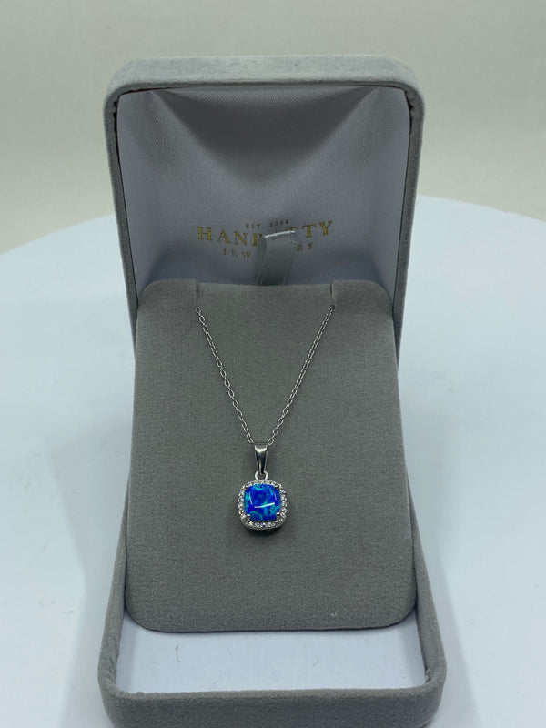 Blue Opal & Cubic Zirconia Necklace - Sterling Silver
