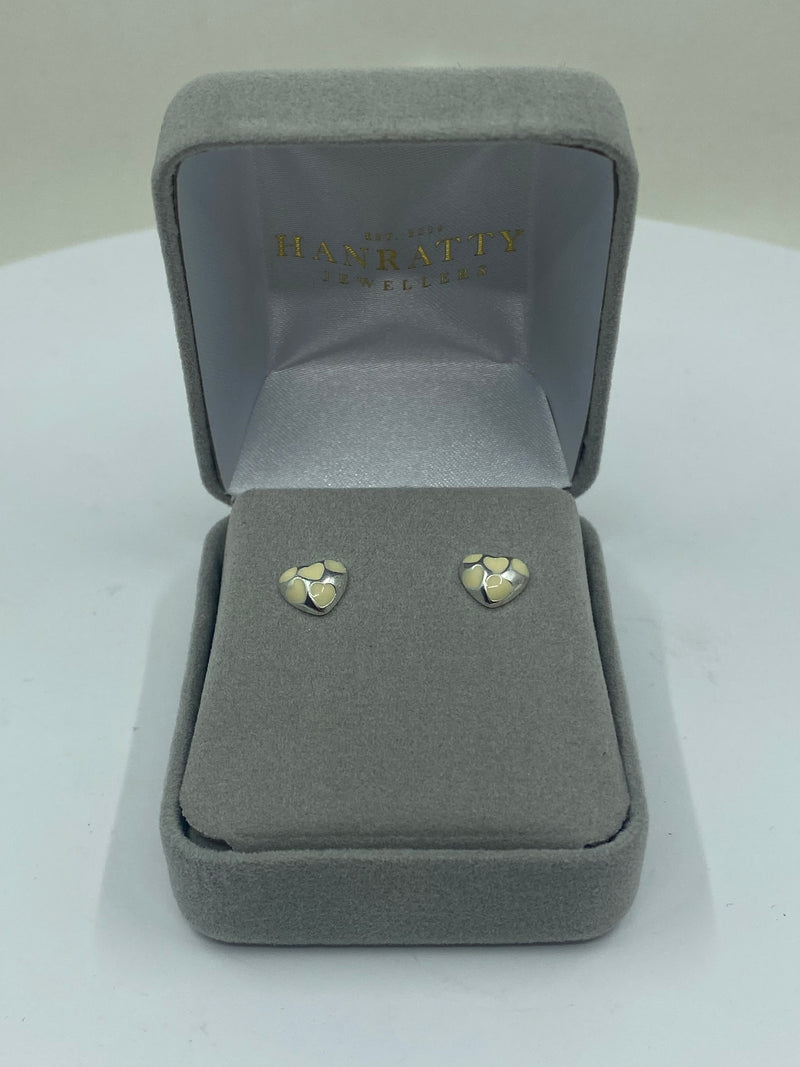 White Heart Stud Earrings - Sterling Silver