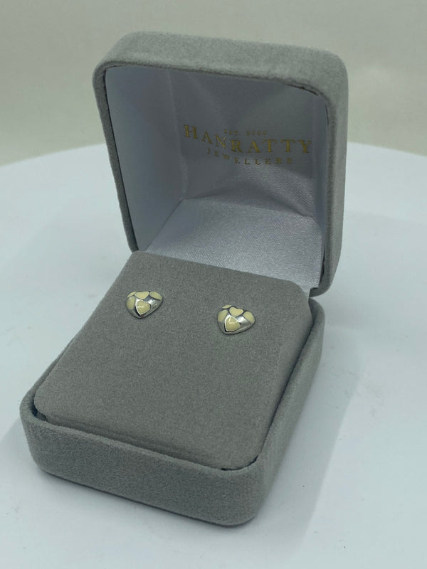 White Heart Stud Earrings - Sterling Silver
