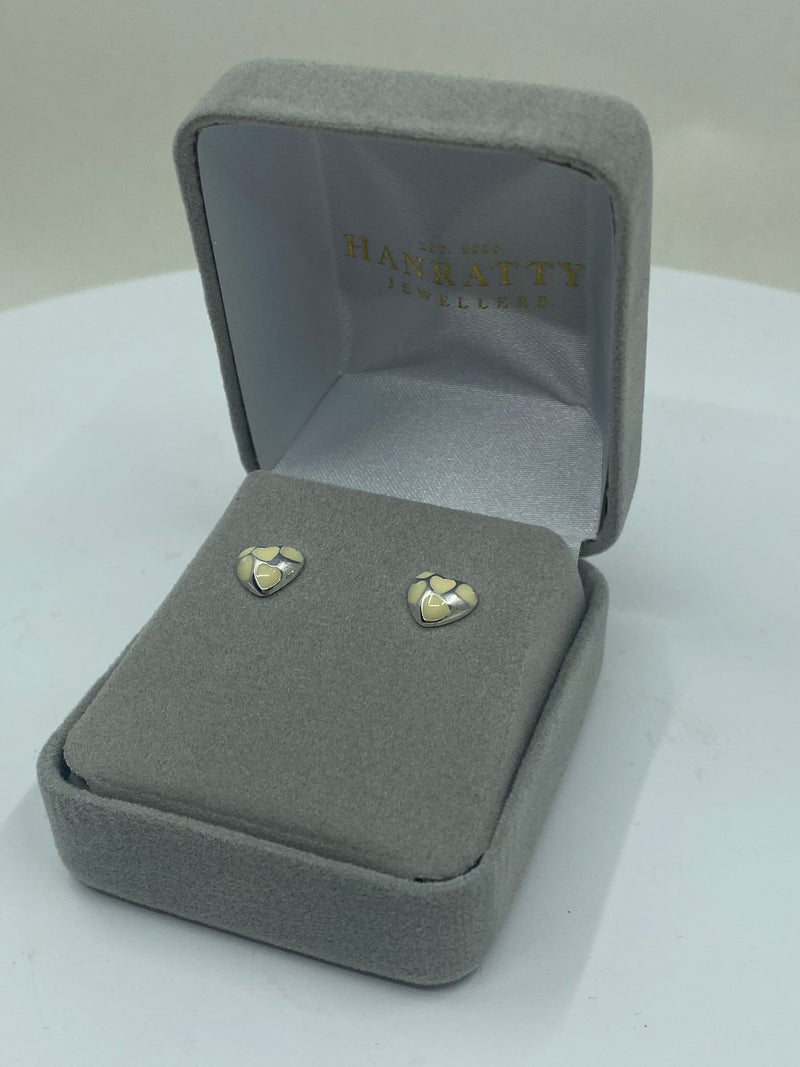 White Heart Stud Earrings - Sterling Silver