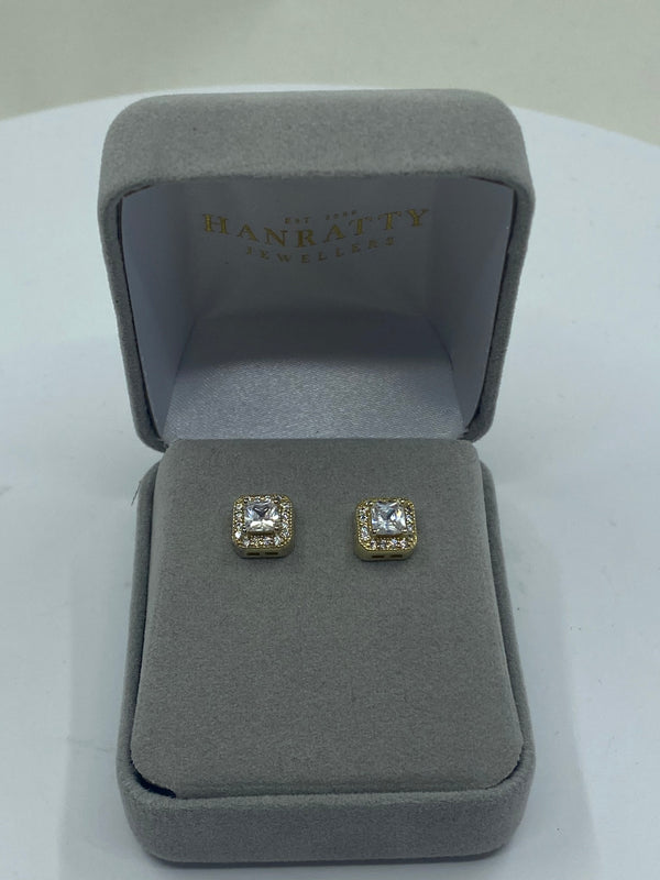 Cubic Zirconia Stones Stud Earrings - Sterling Silver Gold Plated
