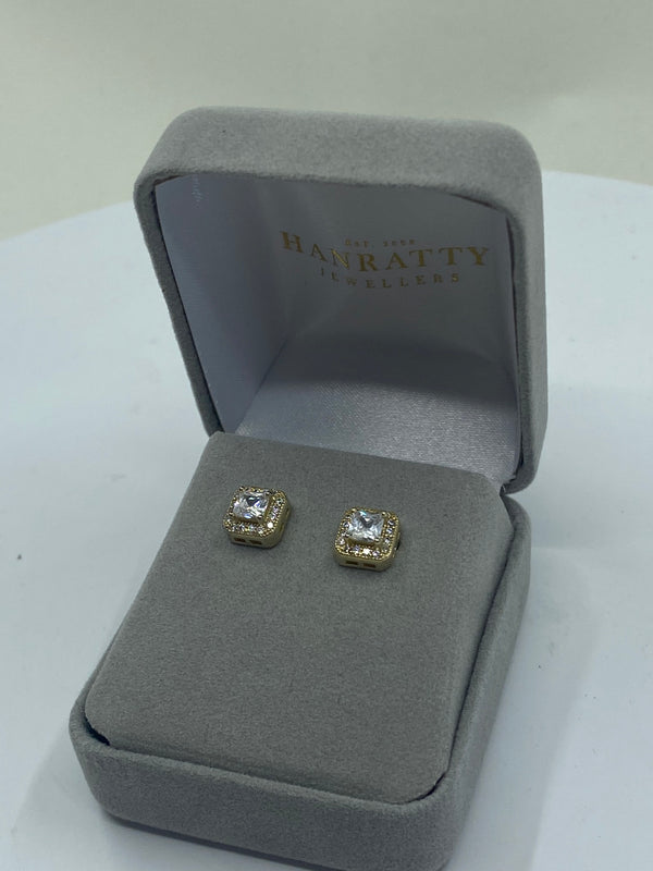 Cubic Zirconia Stones Stud Earrings - Sterling Silver Gold Plated