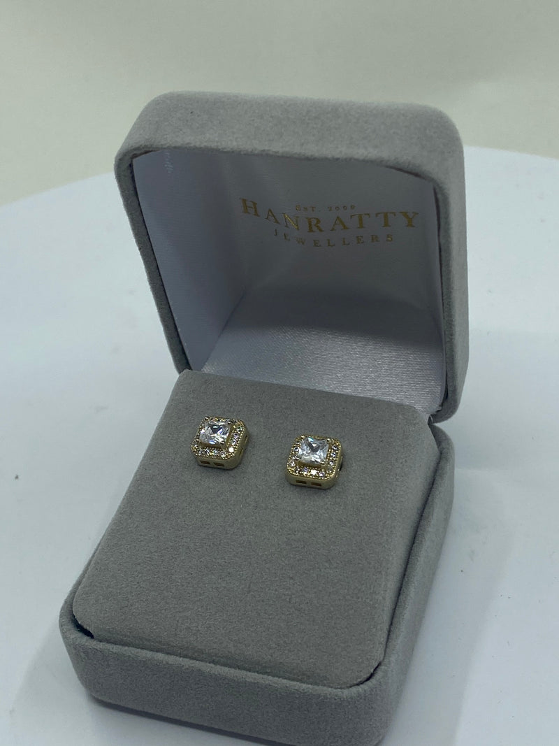 Cubic Zirconia Stones Stud Earrings - Sterling Silver Gold Plated