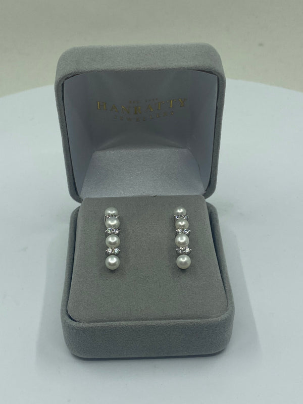 Pearl & Cubic Zirconia Stud Earrings - Sterling Silver