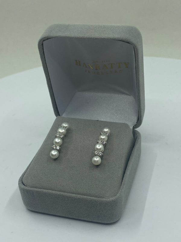 Pearl & Cubic Zirconia Stud Earrings - Sterling Silver