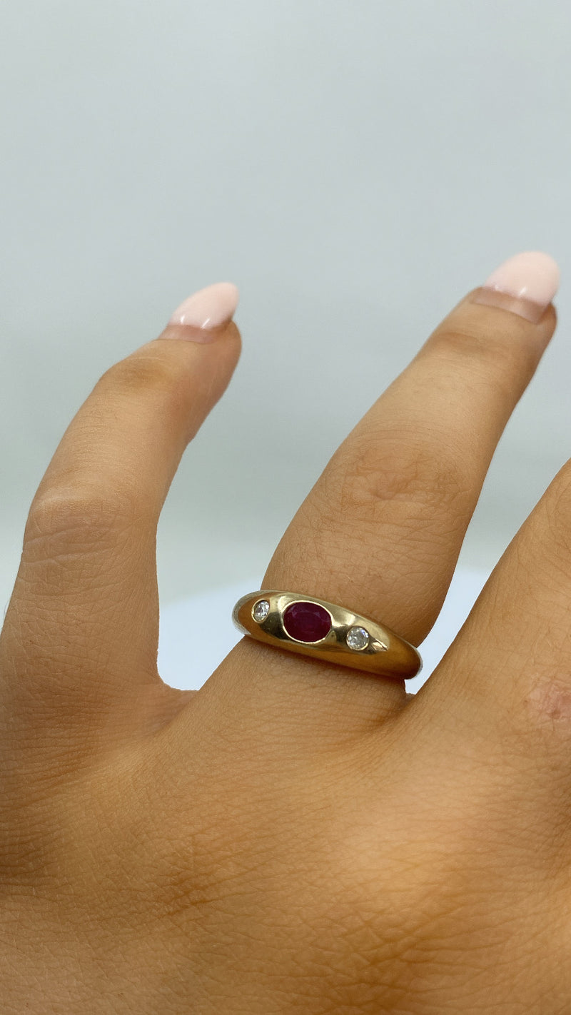 Ruby & Diamond Trilogy Ring - 9ct Gold