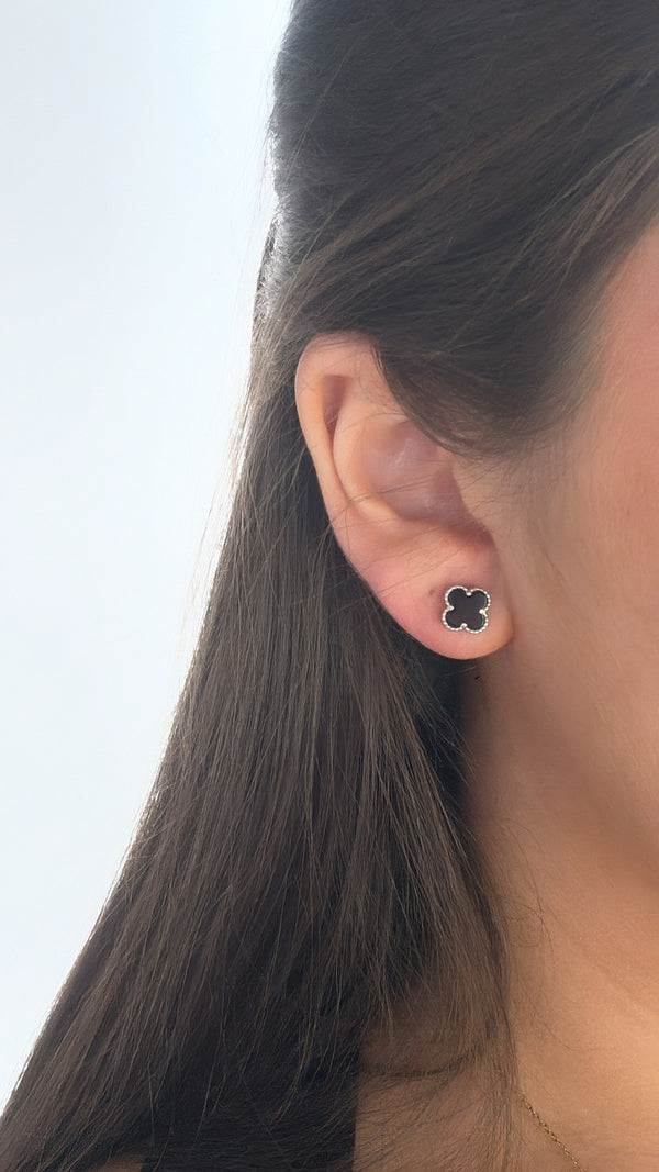 ONYX Clover Stud Earrings - Sterling Silver